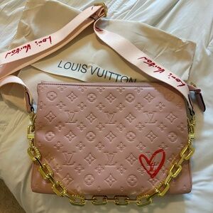 Fake Coussin PM handbag Pink Embossed Shoulder Bag with Gold Chain